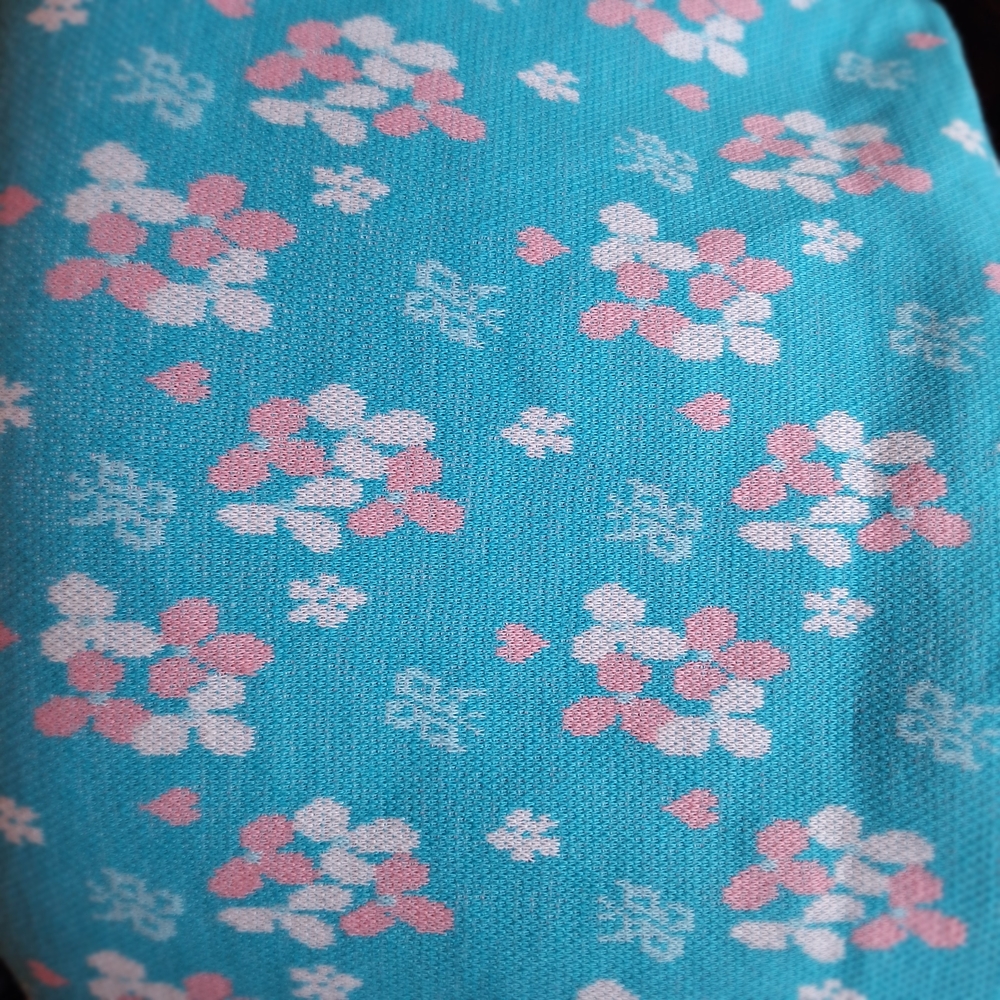 Vintage turquoise fabric with ditsy pink and white flowers ~2yrd